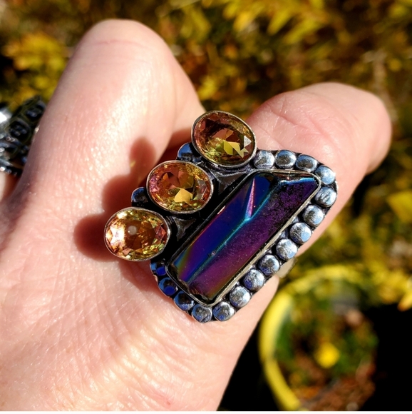 New Rainbow Hematite and Ametrine 925 Silver Ring. - Picture 13 of 16